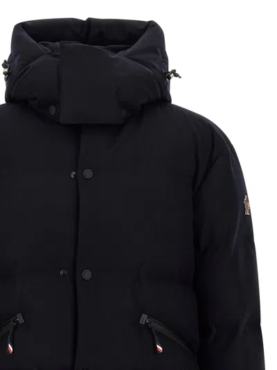Moncler Down Jacket With Hood And Zippered Pockets In Blue