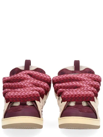 Lanvin Curb Leather And Fabric Sneakers In Beige And Burgundy In Animal Print