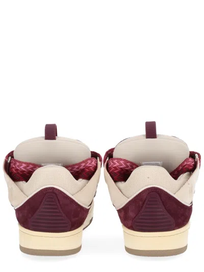 Lanvin Curb Leather And Fabric Sneakers In Beige And Burgundy In Animal Print