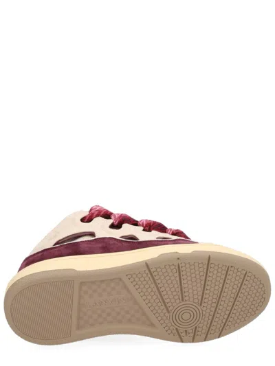 Lanvin Curb Leather And Fabric Sneakers In Beige And Burgundy In Animal Print