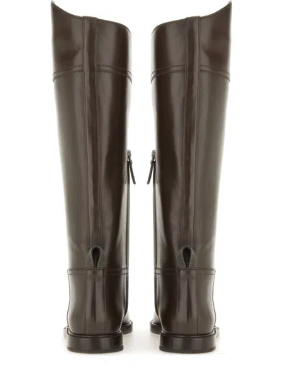 Brunello Cucinelli Brown Leather Boots With Shiny Detail In Multi
