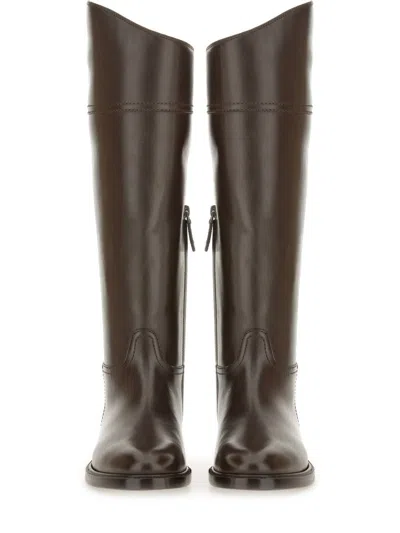 Brunello Cucinelli Brown Leather Boots With Shiny Detail In Multi