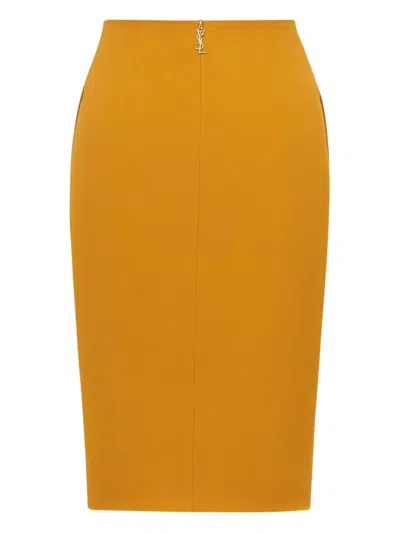 Saint Laurent Mid-rise Pencil Skirt In Satin Clothing In Orange
