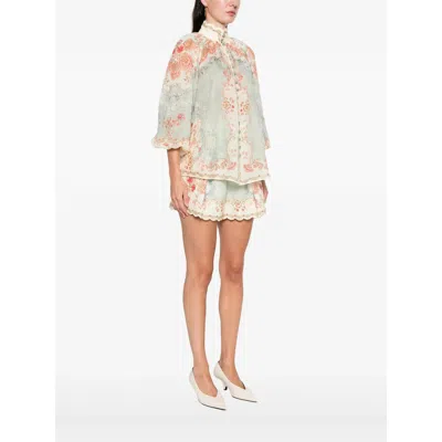 Zimmermann Womens Wallpaper Floral Mint Daylight Balloon-sleeves Woven Blouse Xs In Multi