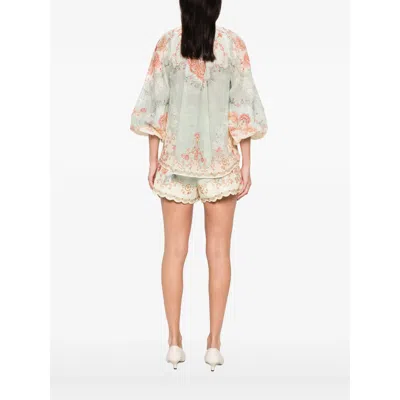 Zimmermann Womens Wallpaper Floral Mint Daylight Balloon-sleeves Woven Blouse Xs In Multi