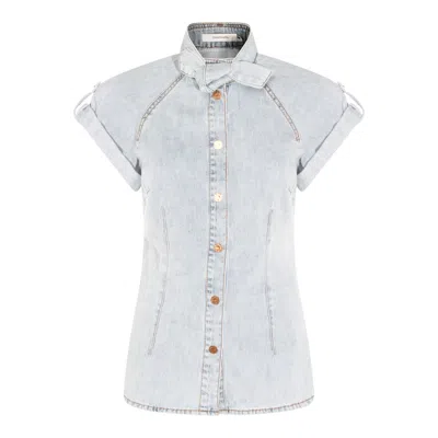 Zimmermann Stylish Top Featuring Tie Collar And Folded Cuffs In Blue