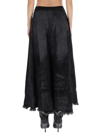 Diesel Full Skirt In Lasered Cotton-hemp Denim In Black
