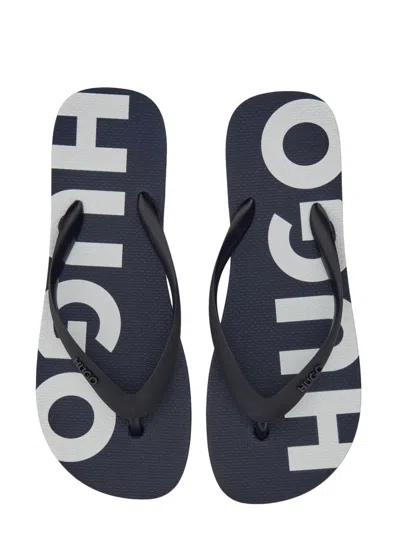 Hugo Boss Hugo Slide Sandal With Logo In Blue