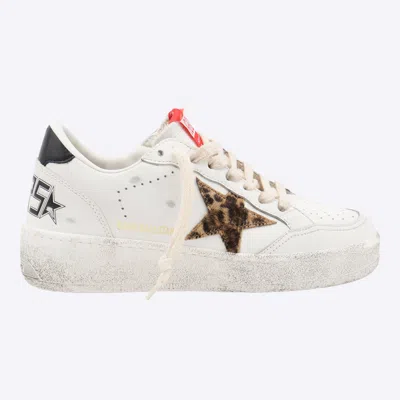 Golden Goose White Vintage Leather Sneakers With Leopard Star In Multi