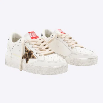 Golden Goose White Vintage Leather Sneakers With Leopard Star In Multi