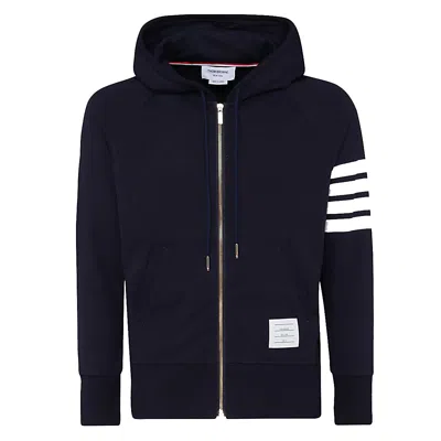 Thom Browne Hooded Sweatshirt With Zip-up Front And Iconic Stripes In Black
