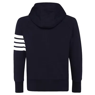 Thom Browne Hooded Sweatshirt With Zip-up Front And Iconic Stripes In Black