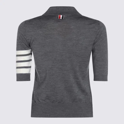 Thom Browne Collared Striped Sleeve Polo Top In Gray