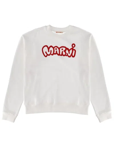 Marni Ribbed Hem Long Sleeve Crew Neck Sweater In White