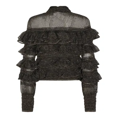 Zimmermann High Neck Long Sleeve Metallic Top In Brown