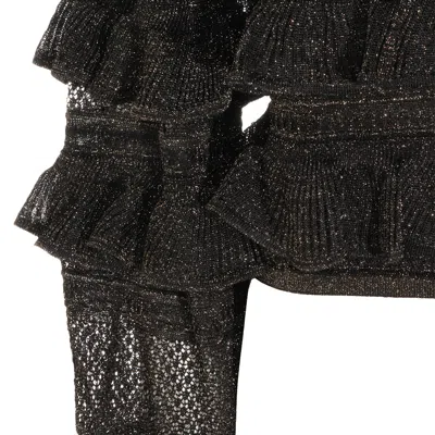 Zimmermann High Neck Long Sleeve Metallic Top In Brown