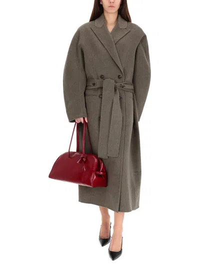 Jacquemus Long Double-breasted Coat Belted Waist In Brown