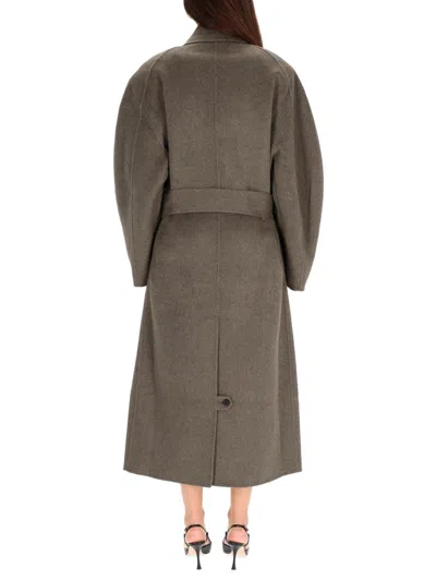 Jacquemus Long Double-breasted Coat Belted Waist In Brown