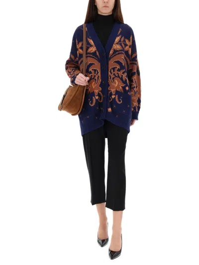 Etro Wool Cardigan In Blue