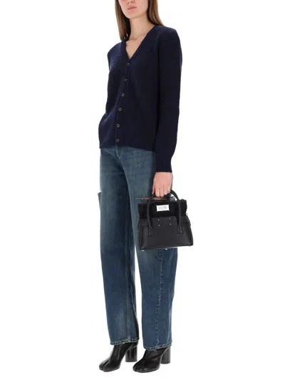 Maison Margiela Wool Cardigan Knitwear Black In Blue