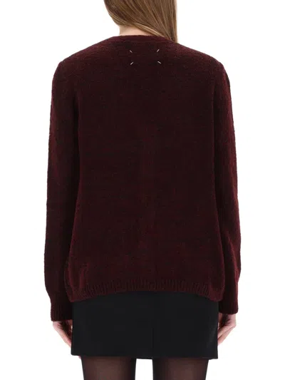 Maison Margiela Washed Wool Knit Cardigan In Red