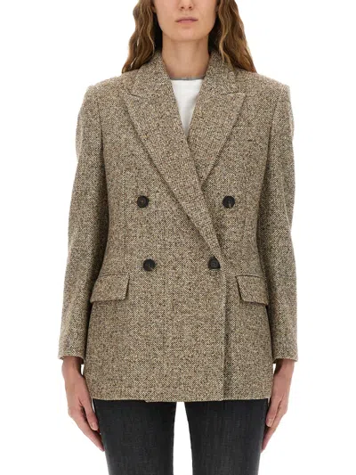 Brunello Cucinelli Wool Jacket With Notched Lapels And Back Vent In Brown
