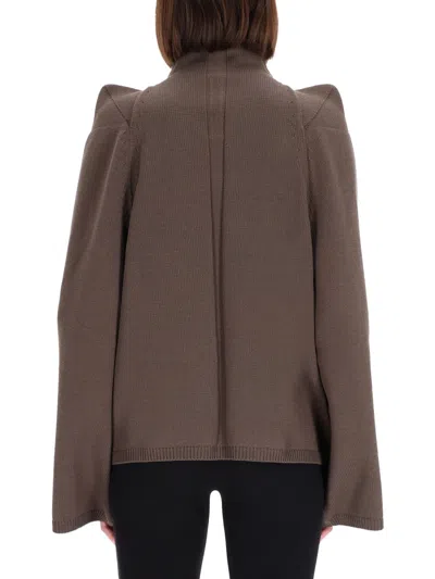 Rick Owens High Neck Long Sleeve Top With Shoulder Detail In Brown