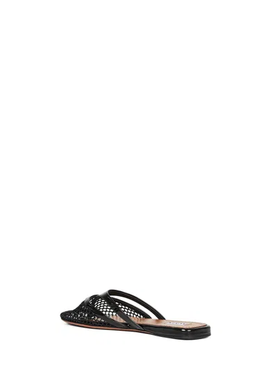 Alaïa Fishnet And Leather Flip Flops Flat Mules Shoes In Black