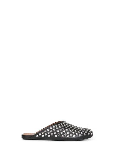 Alaïa Women Black Nappa Leather Rhinestone Flat Mules In Black