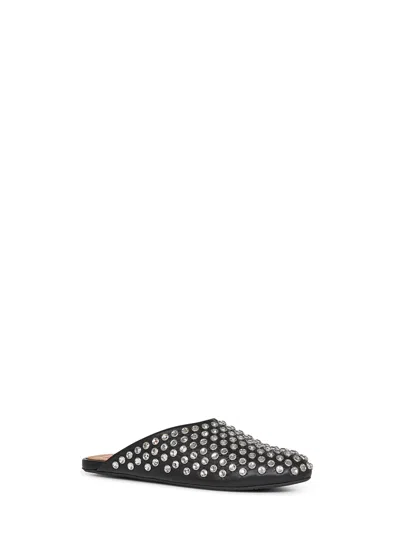Alaïa Women Black Nappa Leather Rhinestone Flat Mules In Black
