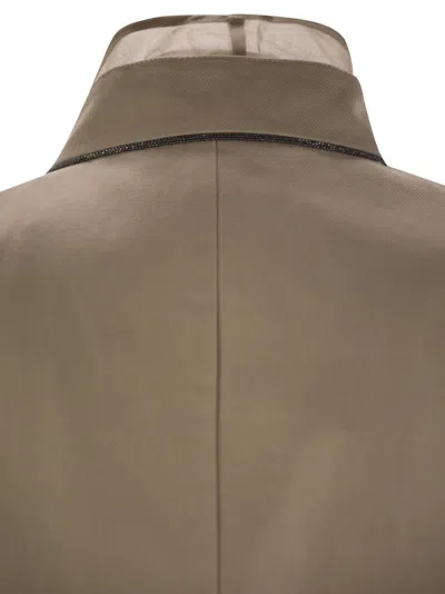 Brunello Cucinelli Women Cotton And Linen Cover Gilet With Detachable Organza Insert And Necklace In White