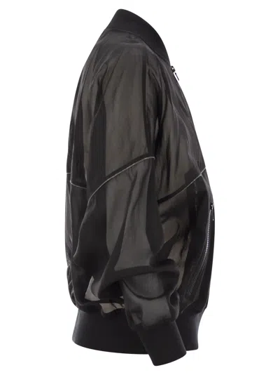 Brunello Cucinelli Women Cotton Organza Bomber Jacket With Shiny Trims In Black