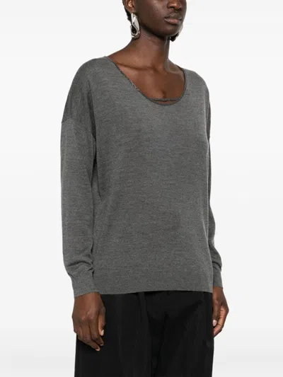 Brunello Cucinelli Women's V-neck Jumper Sweater In Gray