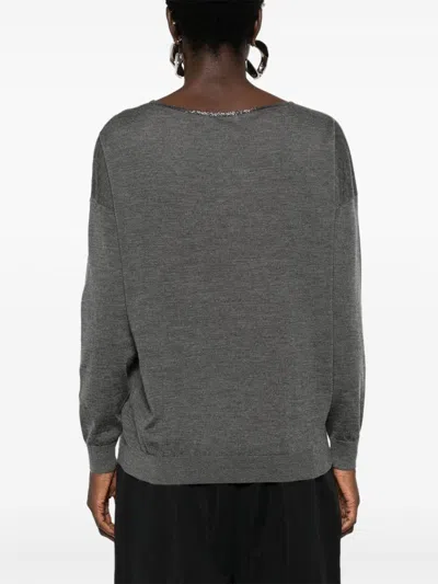 Brunello Cucinelli Women's V-neck Jumper Sweater In Gray