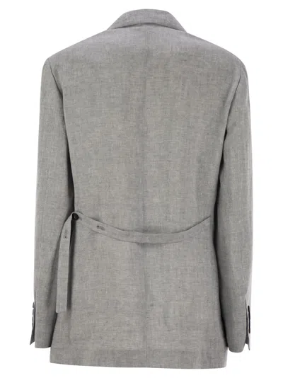 Brunello Cucinelli Women Sparkling Linen Canvas Jacket With Jewellery In Gray