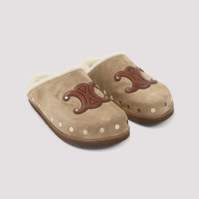 Celine Triomphe Wedge 15mm Mules Women In Brown