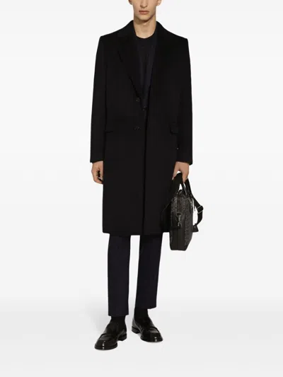 Dolce & Gabbana Navy Blue Wool Straight-leg Trousers In Black