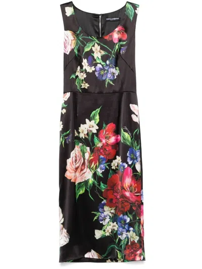 Dolce & Gabbana Floral Print Stretch Satin Dress In Bfioriantichifner