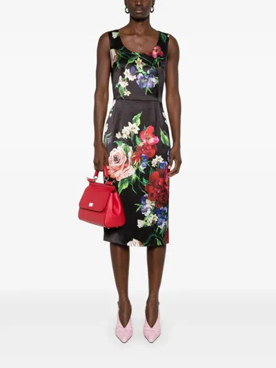 Dolce & Gabbana Floral Print Stretch Satin Dress In Bfioriantichifner