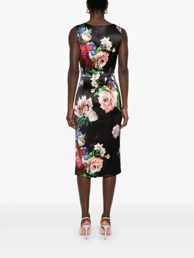 Dolce & Gabbana Floral Print Stretch Satin Dress In Bfioriantichifner