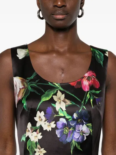 Dolce & Gabbana Floral Print Stretch Satin Dress In Bfioriantichifner