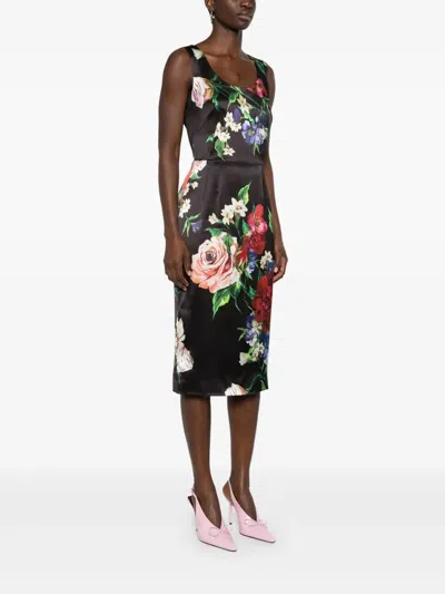Dolce & Gabbana Floral Print Stretch Satin Dress In Bfioriantichifner