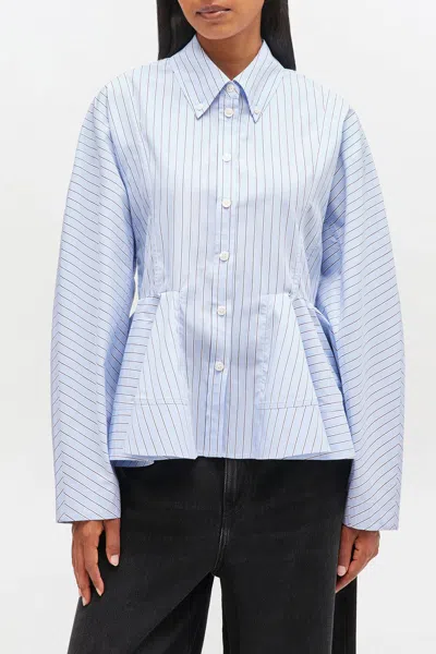 Ganni Stripe Peplum Shirt In Lavender Lustre In Blue