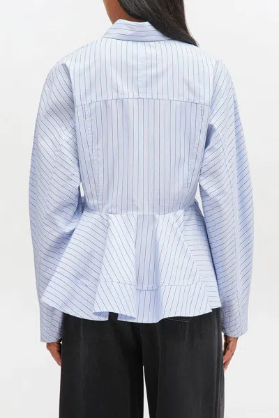 Ganni Stripe Peplum Shirt In Lavender Lustre In Blue