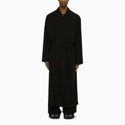Balenciaga Black Single-breasted Belted Coat In Black