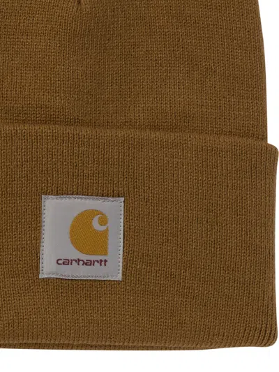 Carhartt Watch Logo Patch Beanie In Brown