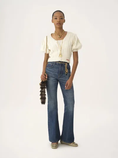 Chloé Wool And Cashmere Puff-sleeve V-neck Cardigan In Neutral