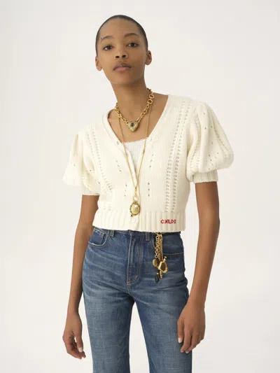 Chloé Wool And Cashmere Puff-sleeve V-neck Cardigan In Neutral