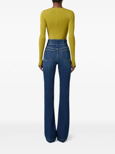 Elisabetta Franchi High-waisted Flared Leg Trousers With Button Detailing In Blue