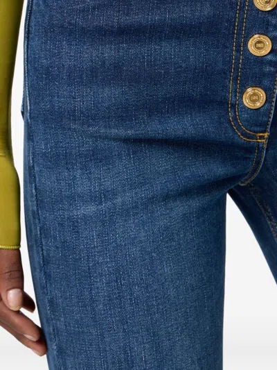 Elisabetta Franchi High-waisted Flared Leg Trousers With Button Detailing In Blue